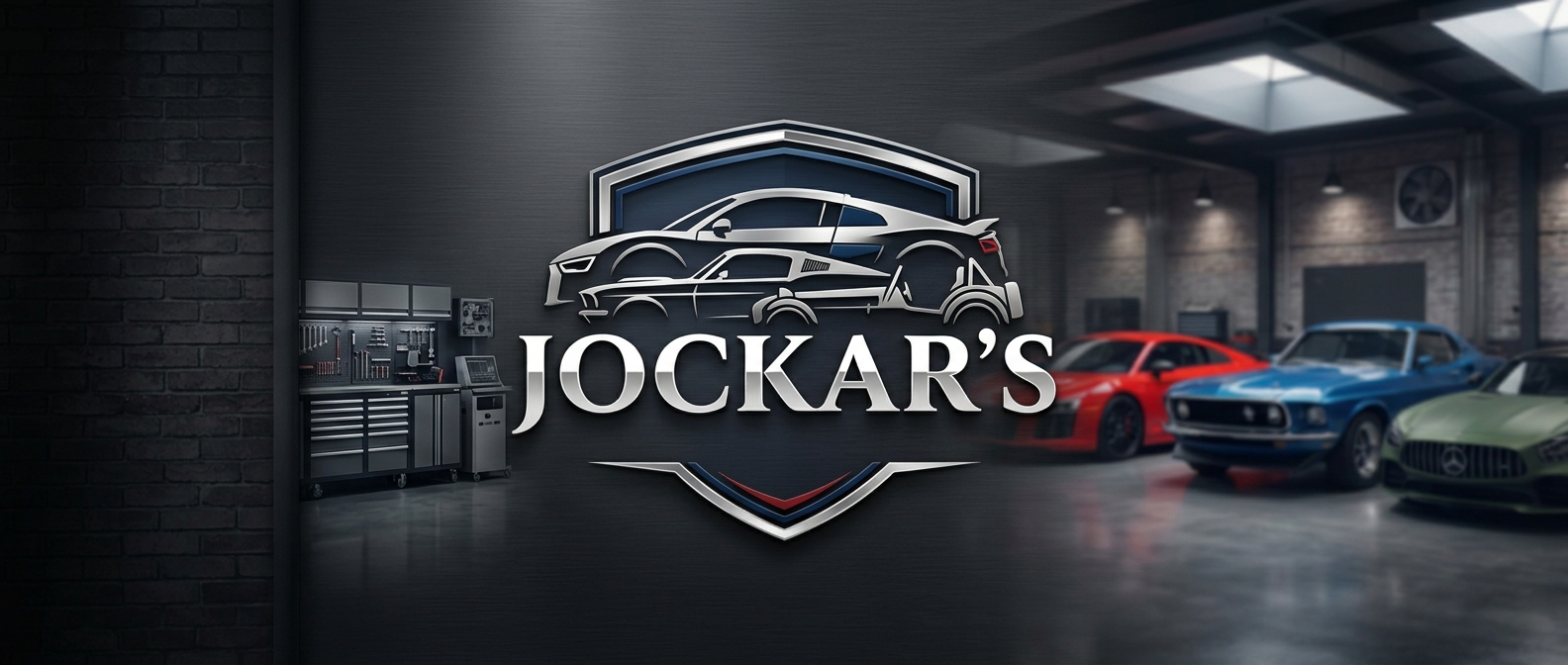 Atelier Jockar's avec véhicules de sport garés sous éclairage zénithal